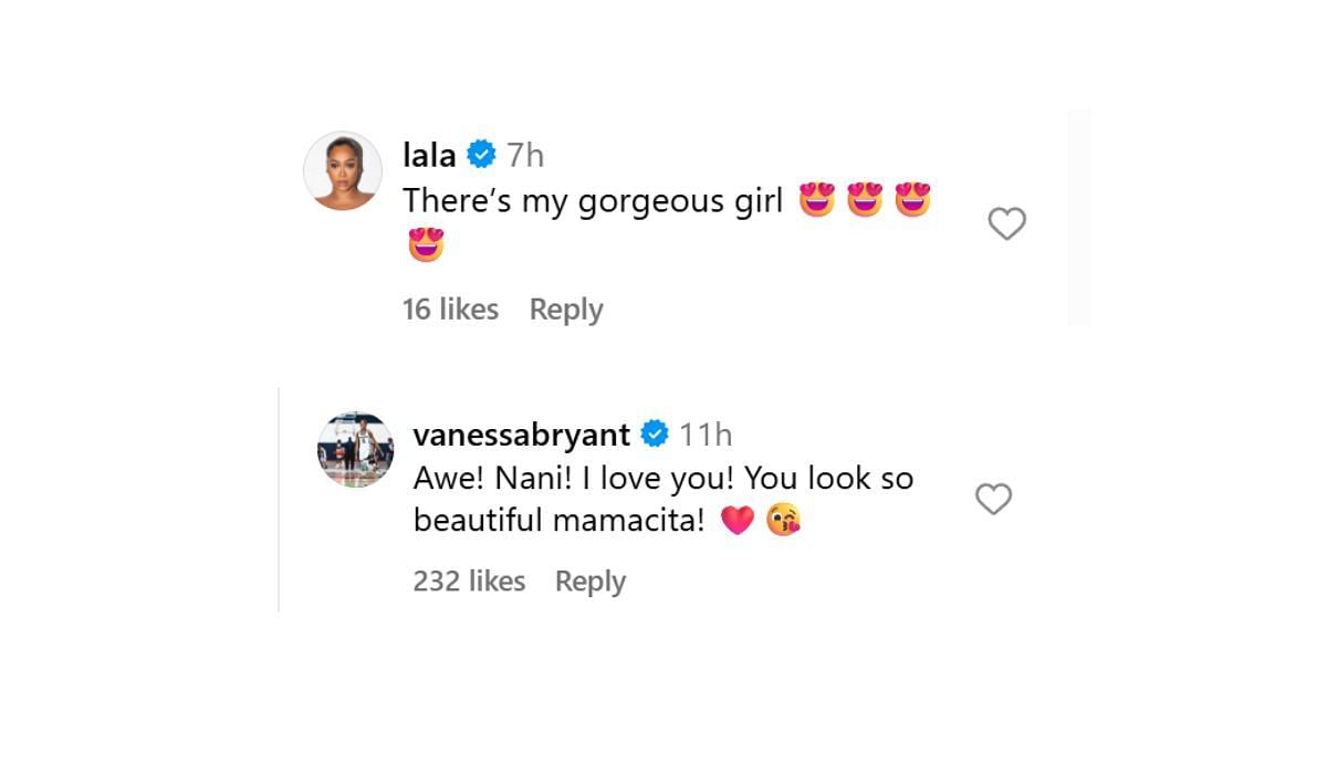 La La Anthony and Vanessa Bryant comment on Natalia Bryant's post (Source: Natalia Bryant/Instagram )
